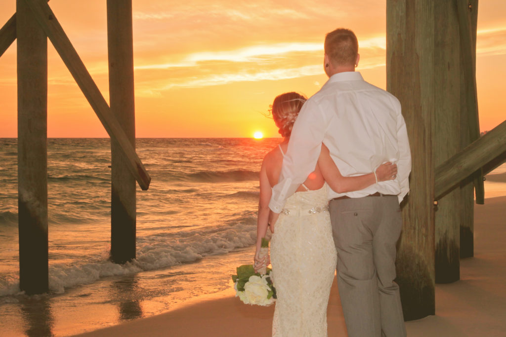 Panama City Beach Wedding at sunset.
